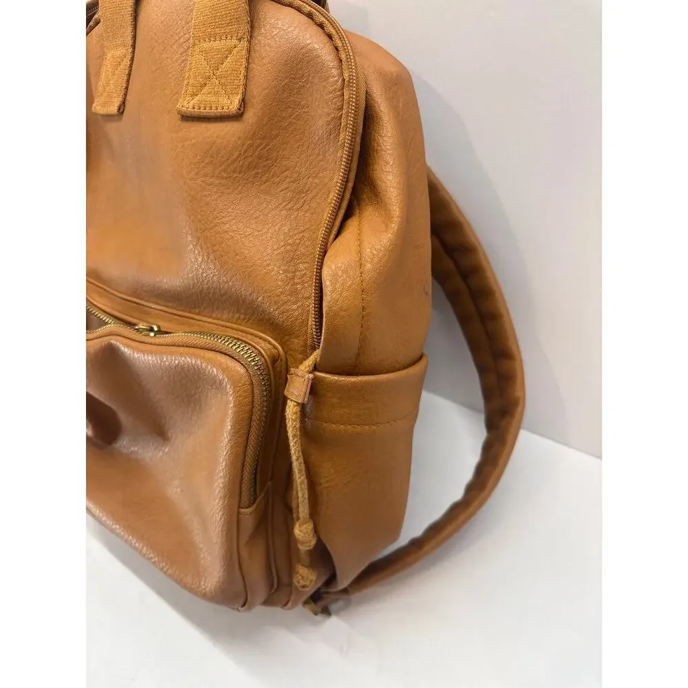 Universal Thread Women’s Cognac Brown Faux Leather Backpack Zip Pocket Bag